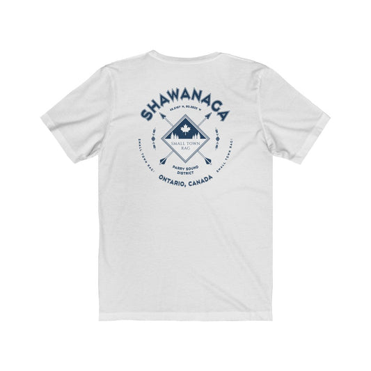 Shawanaga, Ontario.  Canada. Navy on White, Gender Neutral, T-shirt, Designed by Small Town Rag.-SMALL TOWN RAG