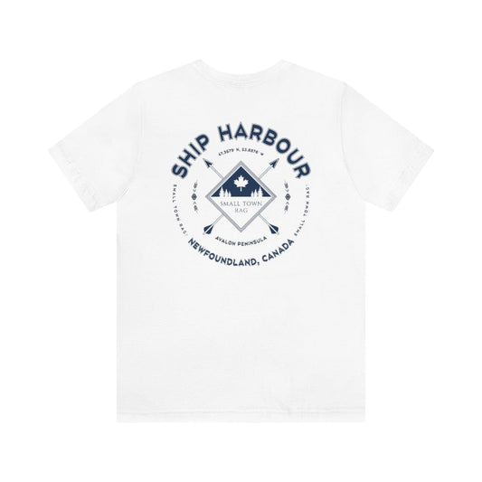 Ship Harbour, Newfoundland.  Canada. Navy on White, Gender Neutral, T-shirt, Designed by Small Town Rag.-SMALL TOWN RAG