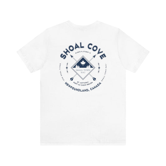 Shoal Cove, Newfoundland.  Canada. Navy on White, Gender Neutral, T-shirt, Designed by Small Town Rag.-SMALL TOWN RAG