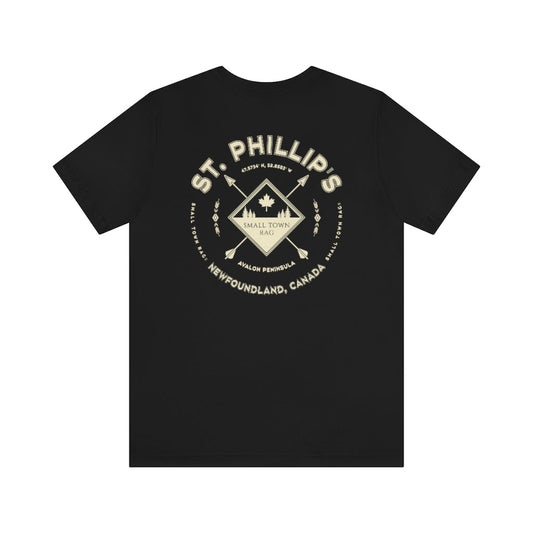 St. Phillip's, Newfoundland.  Canada. Cream on Black, Gender Neutral, T-shirt, Designed by Small Town Rag.-SMALL TOWN RAG