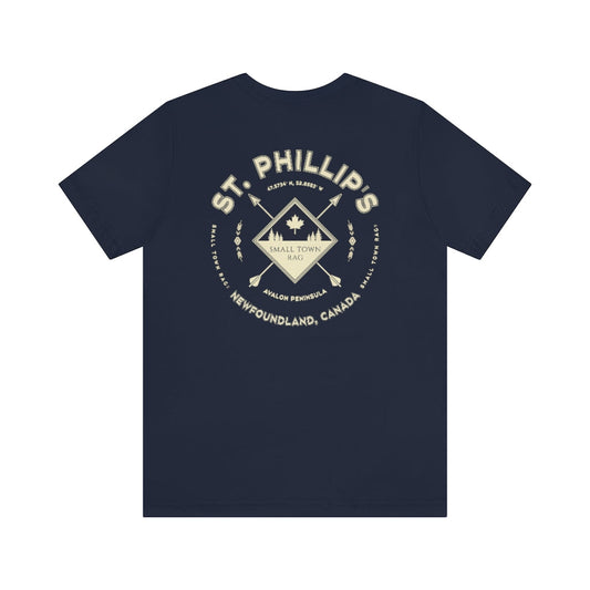 St. Phillip's, Newfoundland.  Canada. Cream on Navy, Gender Neutral, T-shirt, Designed by Small Town Rag.-SMALL TOWN RAG