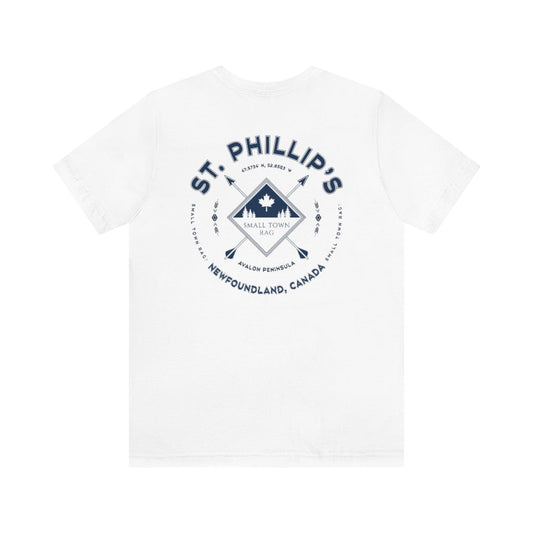 St. Phillip's, Newfoundland.  Canada. Navy on White, Gender Neutral, T-shirt, Designed by Small Town Rag.-SMALL TOWN RAG