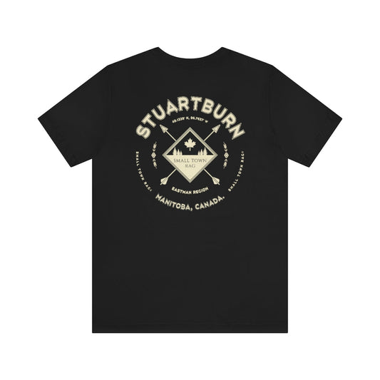 Stuartburn, Manitoba.  Canada. Cream on Black, Gender Neutral, T-shirt, Designed by Small Town Rag.-SMALL TOWN RAG