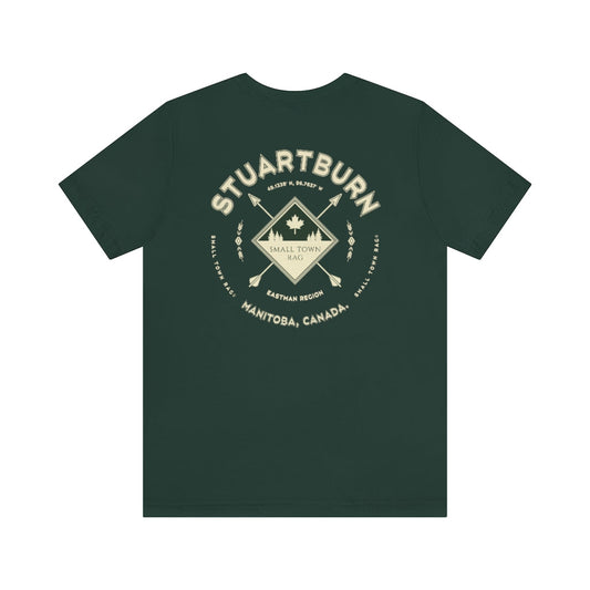 Stuartburn, Manitoba.  Canada. Cream on Forest Green, Gender Neutral, T-shirt, Designed by Small Town Rag.-SMALL TOWN RAG