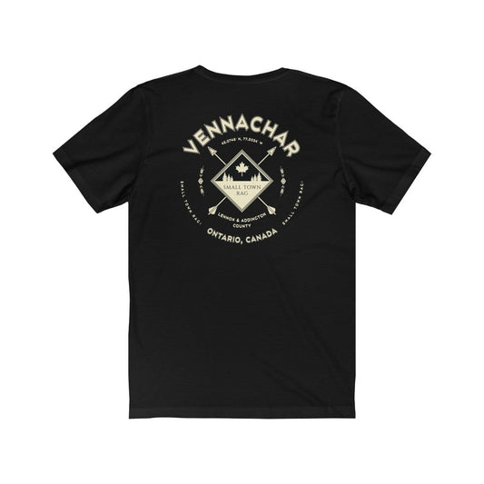 Vennachar, Ontario.  Canada. Cream on Black, Gender Neutral, T-shirt, Designed by Small Town Rag.-SMALL TOWN RAG