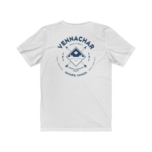 Vennachar, Ontario.  Canada. Navy on White, Gender Neutral, T-shirt, Designed by Small Town Rag.-SMALL TOWN RAG