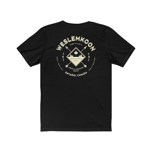 Weslemkoon, Ontario.  Canada. Cream on Black, Gender Neutral, T-shirt, Designed by Small Town Rag.-SMALL TOWN RAG