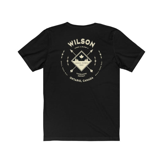 Wilson, Ontario.  Canada. Cream on Black, Gender Neutral, T-shirt, Designed by Small Town Rag.-SMALL TOWN RAG