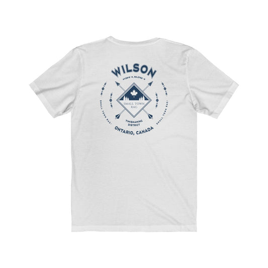 Wilson, Ontario.  Canada. Navy on White, Gender Neutral, T-shirt, Designed by Small Town Rag.-SMALL TOWN RAG