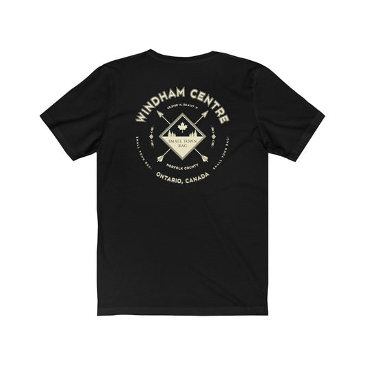 Windham Centre, Ontario.  Canada. Cream on Black, Gender Neutral, T-shirt, Designed by Small Town Rag.-SMALL TOWN RAG