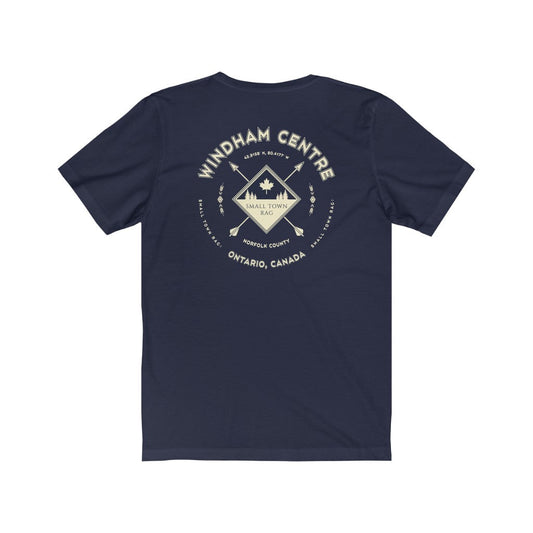 Windham Centre, Ontario.  Canada. Cream on Navy, Gender Neutral, T-shirt, Designed by Small Town Rag.-SMALL TOWN RAG