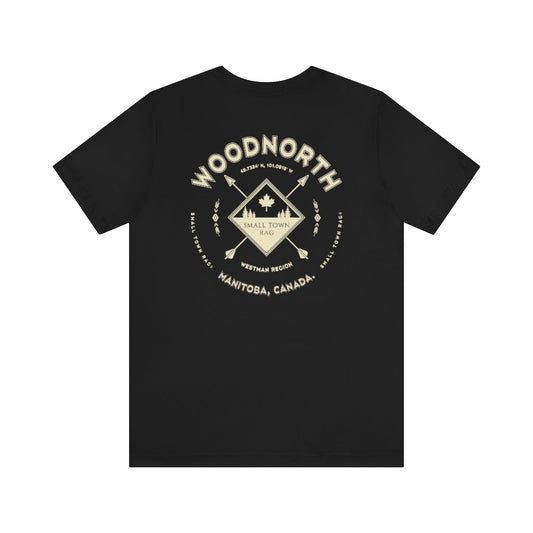 Woodnorth, Manitoba.  Canada.  Cream on Black, Gender Neutral, T-shirt, Designed by Small Town Rag.