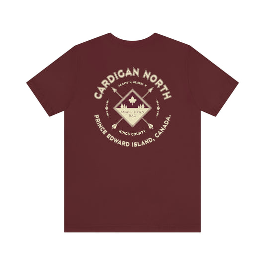 Cardigan North, Prince Edward Island.  Canada.  T-shirt, Cream on Maroon, Gender Neutral.