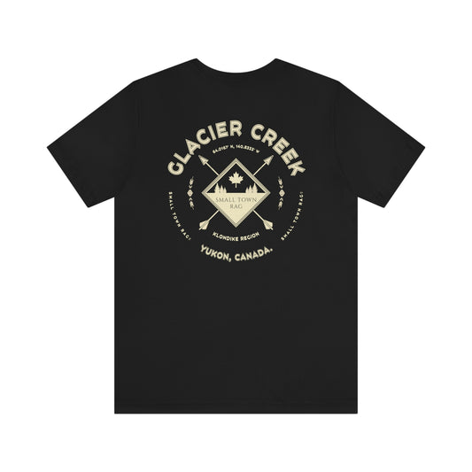 Glacier Creek, Yukon.  Canada.  Cream on Black, Gender Neutral, T-shirt, Designed by Small Town Rag.
