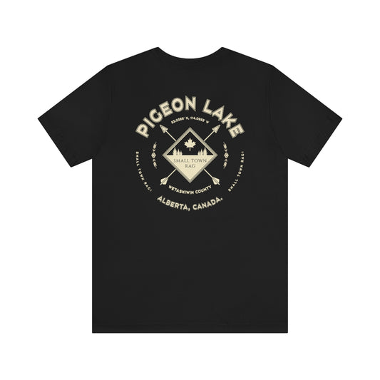 Pigeon Lake, Alberta.  Canada.  Cream on Black, Gender Neutral, T-shirt, Designed by Small Town Rag.