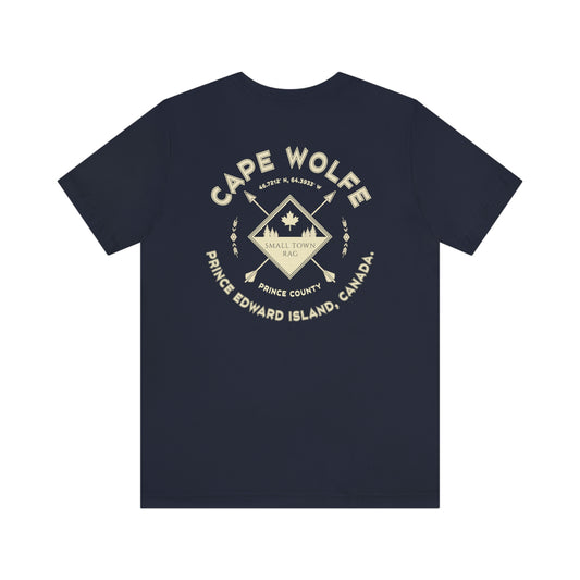 Cape Wolfe, Prince Edward Island.  Canada.  T-shirt, Cream on Navy, Gender Neutral.