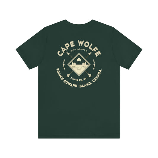 Cape Wolfe, Prince Edward Island.  Canada.  T-shirt, Cream on Forest Green, Gender Neutral.